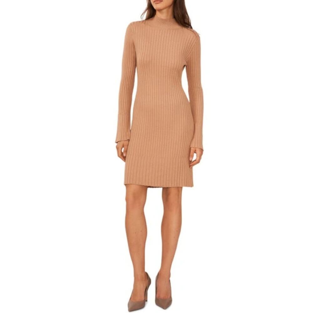 NWT Halogen Mock Neck Ribbed Long Sleeve Sweater Dress XL in Camel